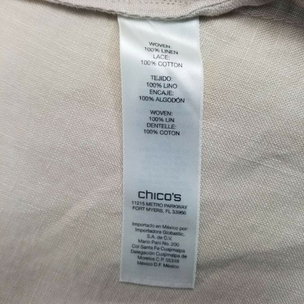 Chico's Tan Linen Open Front Long Perforated Sleeve Blazer Jacket Womens 2, US L - Picture 10 of 15